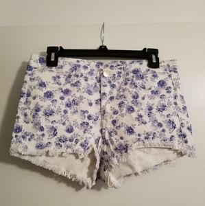 SALE White Short-Shorts Blue Flower Floral Design